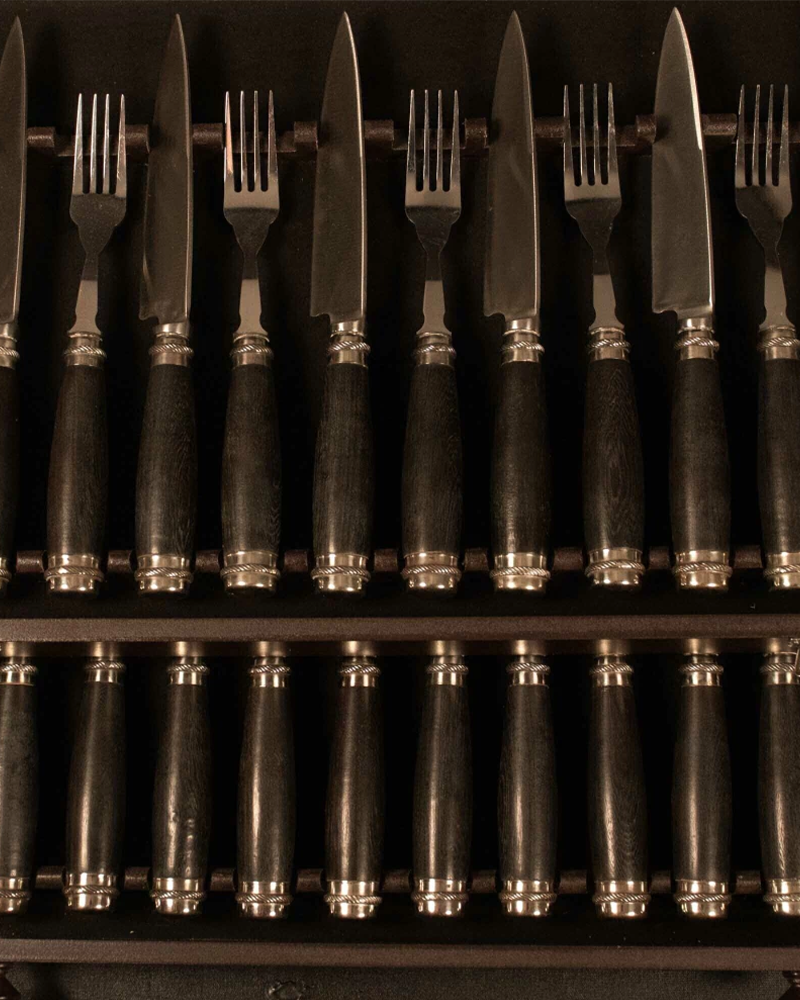 Set de cubiertos madera negra y alpaca